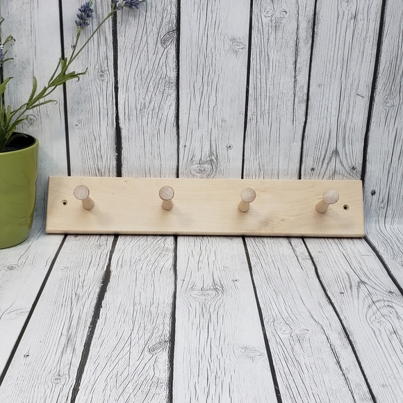 Mainstays 18 in. Wall Mounted Unfinished Wood Hook Rack, 4 Pegs - Picture 1 of 9